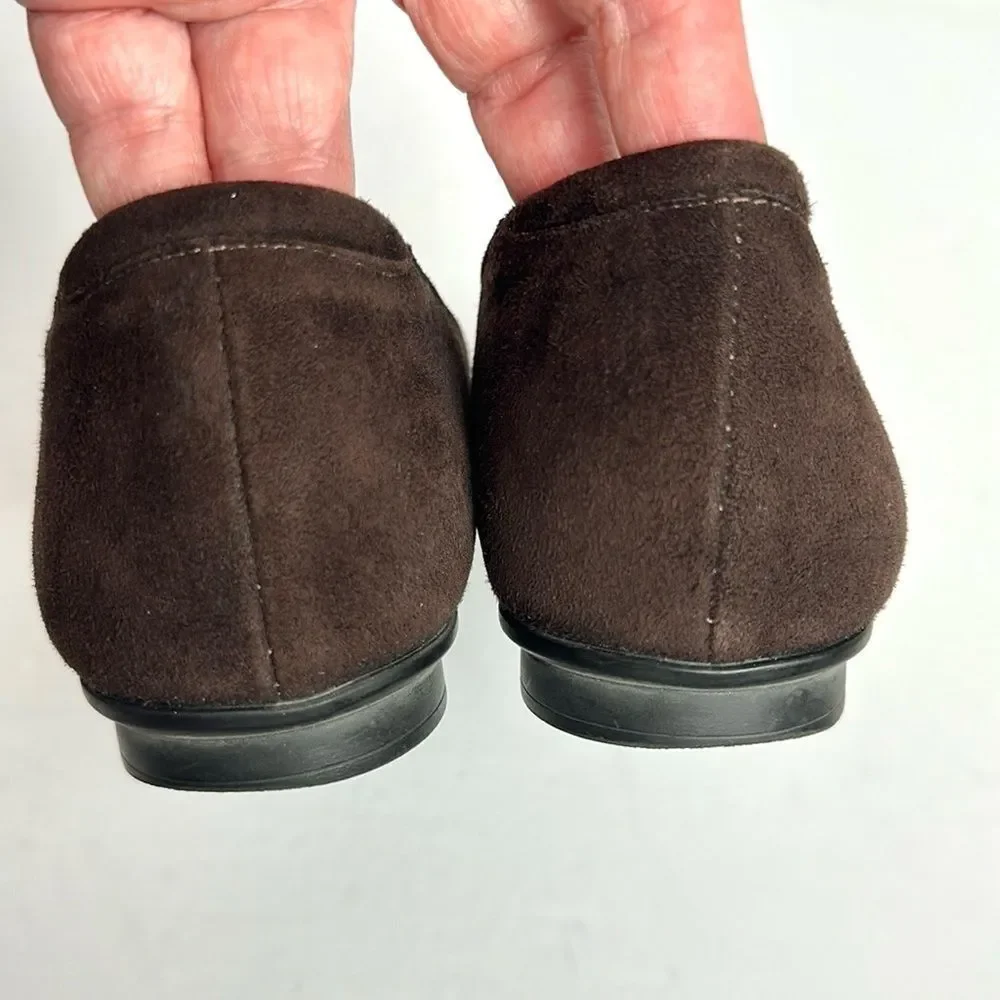 BeautiFeel Chocolate Brown Suede Flats Shoes  Mustard Rosettes size 38 US 7-7,5